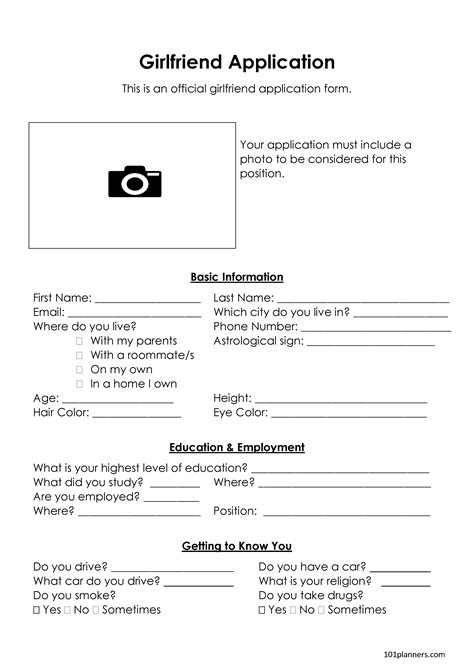 Girlfriend Application Form Template 